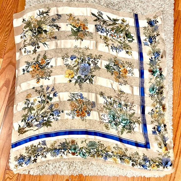 Adrienne Vittadini vintage cream blue striped floral sheer scarf - Picture 5 of 16